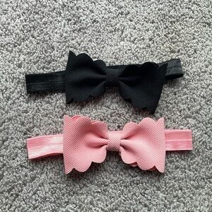 Set Of 2 Infant/Toddler Pink & Black Bow Headbands